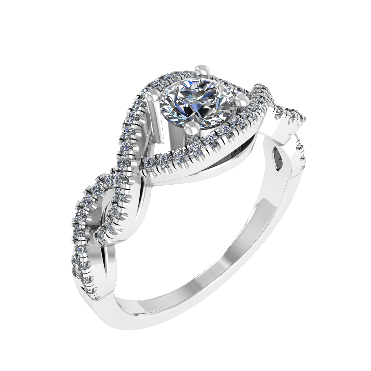 ACCENTED TWISTING PAVE 5.00mm ROUND ENGAGEMENT RING